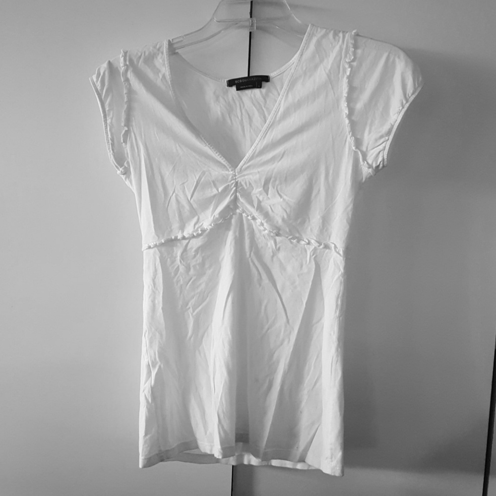 BCBGMaxAzria-White V Neck Top